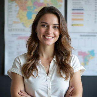 Portrait of a woman, Maria Garcia, with a background of event planning