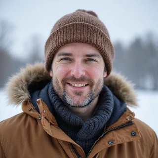 Portrait of a smiling man, John Smith, wearing winter gear