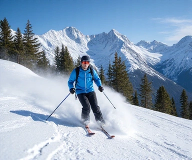 A person skiing down a snowy mountain, representing the thrill of winter sports.