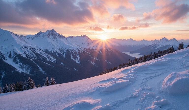 A snowy mountain landscape at sunset, symbolizing privacy and secure data.