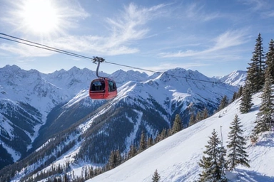 Jackson Hole Mountain Resort iconic tram against a snowy backdrop