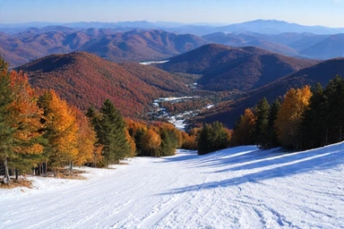 Killington Resort in Vermont, fall foliage on surrounding mountains