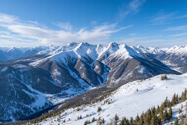 Vail Ski Resort overview with fresh snow and clear skies